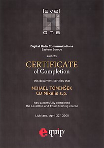 MIKELIS certifikat level one 2008